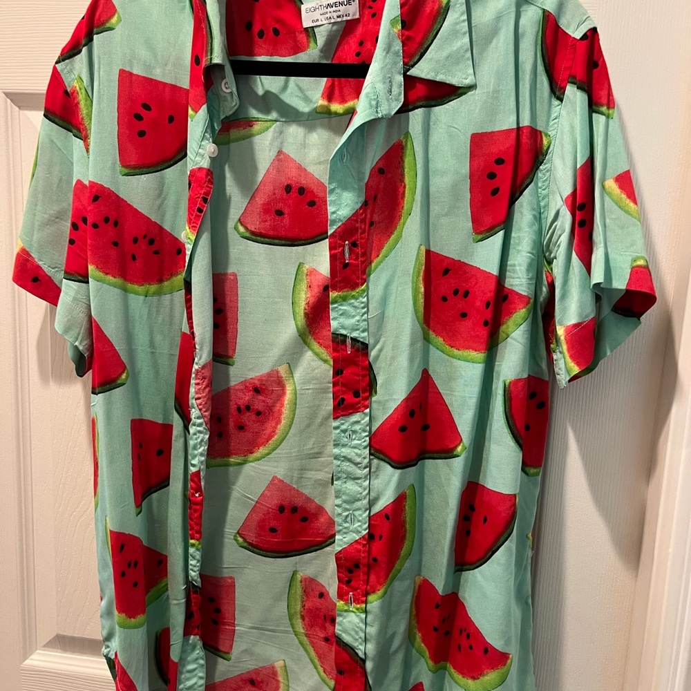 Women’s aloha shirt size L with sky blue with watermelon print loose fit